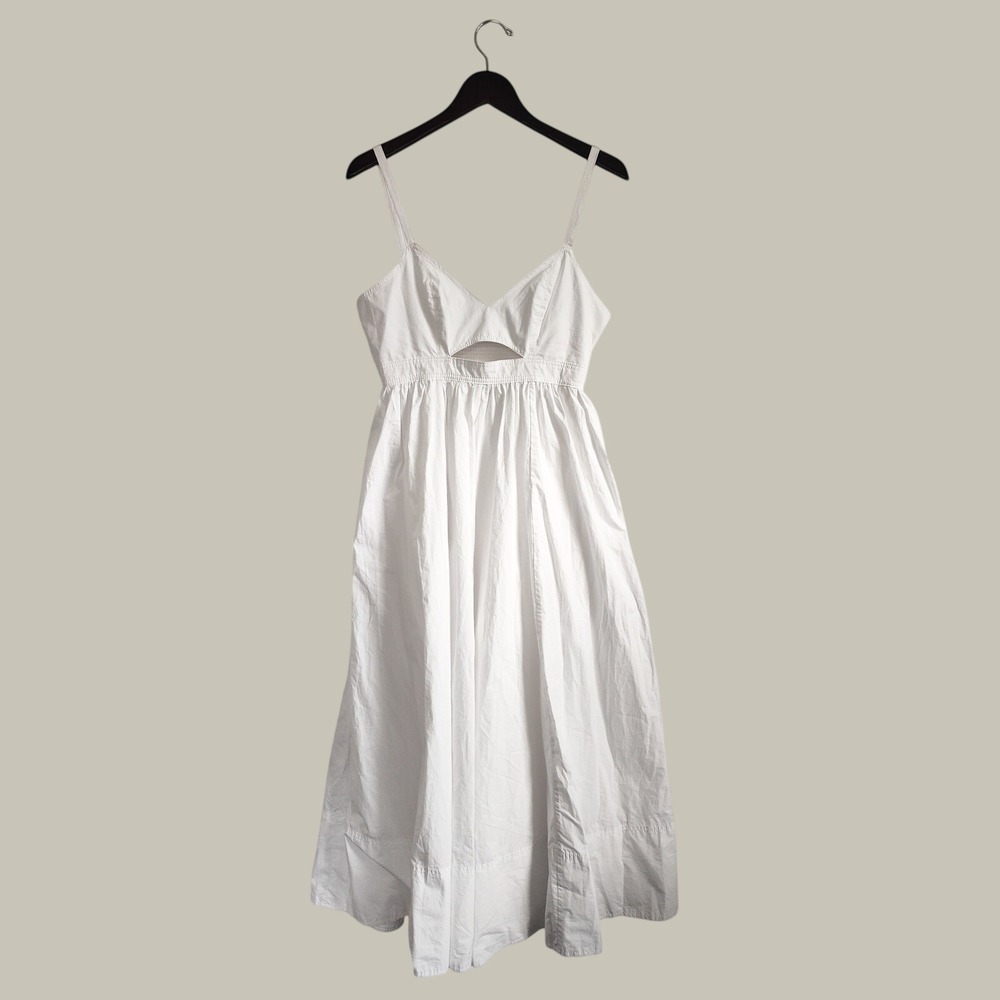 New Banana Republic Dress 6 Midi Strappy Empire Sundress Cutout White Cotton - Picture 3 of 9